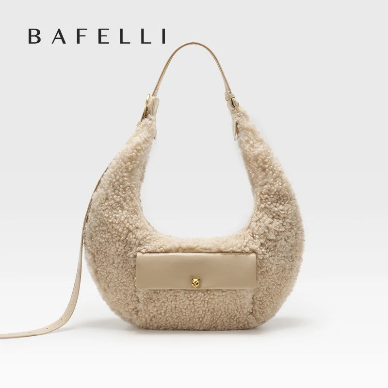 New Minimalist Luxury Designer Small-Niche Brand Genuine Wool Crossbody Semi-Circular Bag Underarm Carry Crescent Casual Women