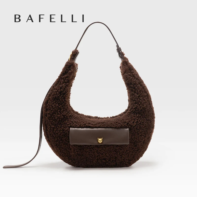 New Minimalist Luxury Designer Small-Niche Brand Genuine Wool Crossbody Semi-Circular Bag Underarm Carry Crescent Casual Women