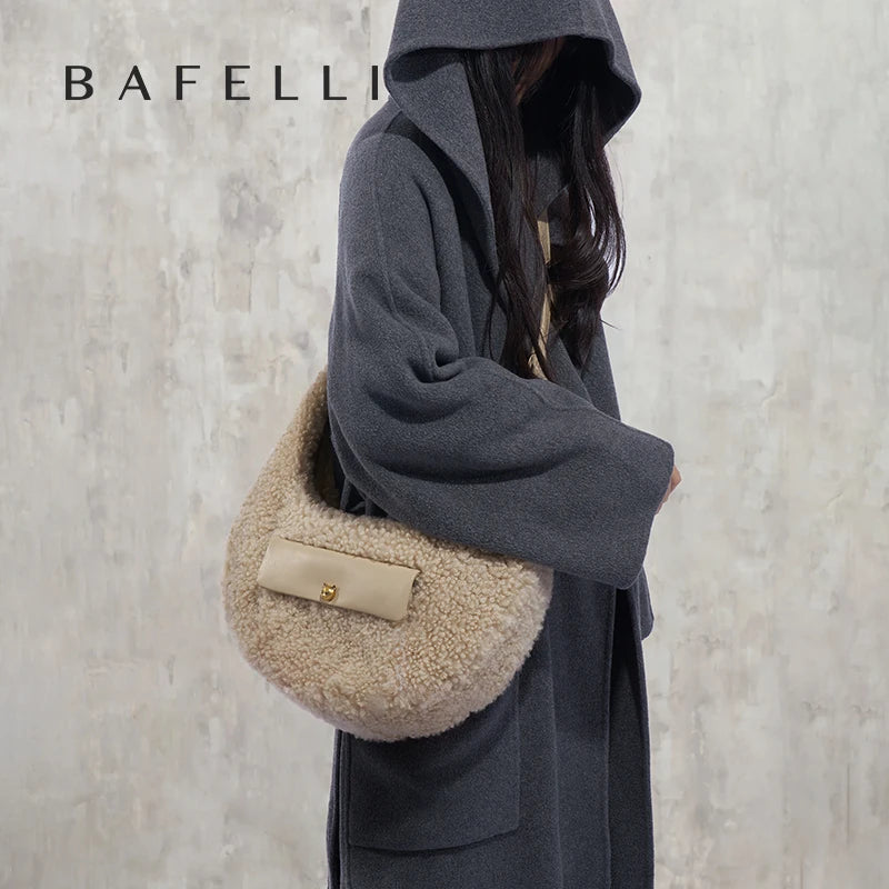 New Minimalist Luxury Designer Small-Niche Brand Genuine Wool Crossbody Semi-Circular Bag Underarm Carry Crescent Casual Women