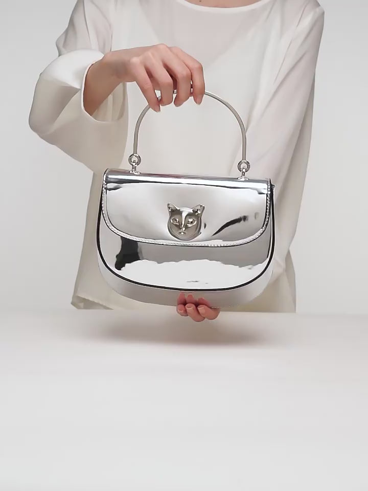 BAFELLI Silver Genuine Leather Saddle Bag Crossbody Tote