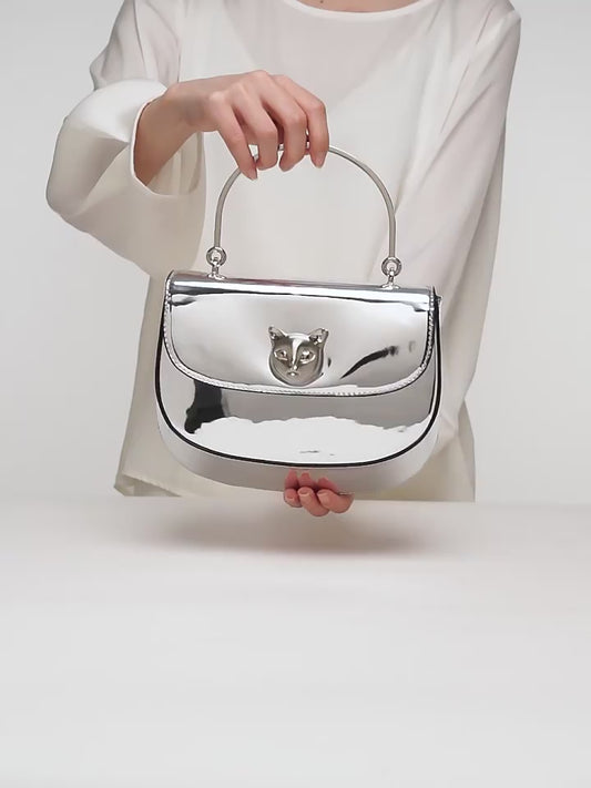 BAFELLI Silver Genuine Leather Saddle Bag Crossbody Tote - Luxury Commuter Bag for Women, Versatile Fashion Handbag