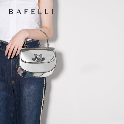 BAFELLI Silver Genuine Leather Saddle Bag Crossbody Tote - Luxury Commuter Bag for Women, Versatile Fashion Handbag