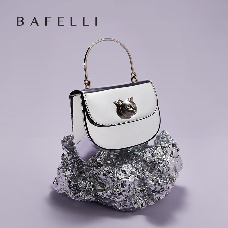 BAFELLI Silver Genuine Leather Saddle Bag Crossbody Tote - Luxury Commuter Bag for Women, Versatile Fashion Handbag