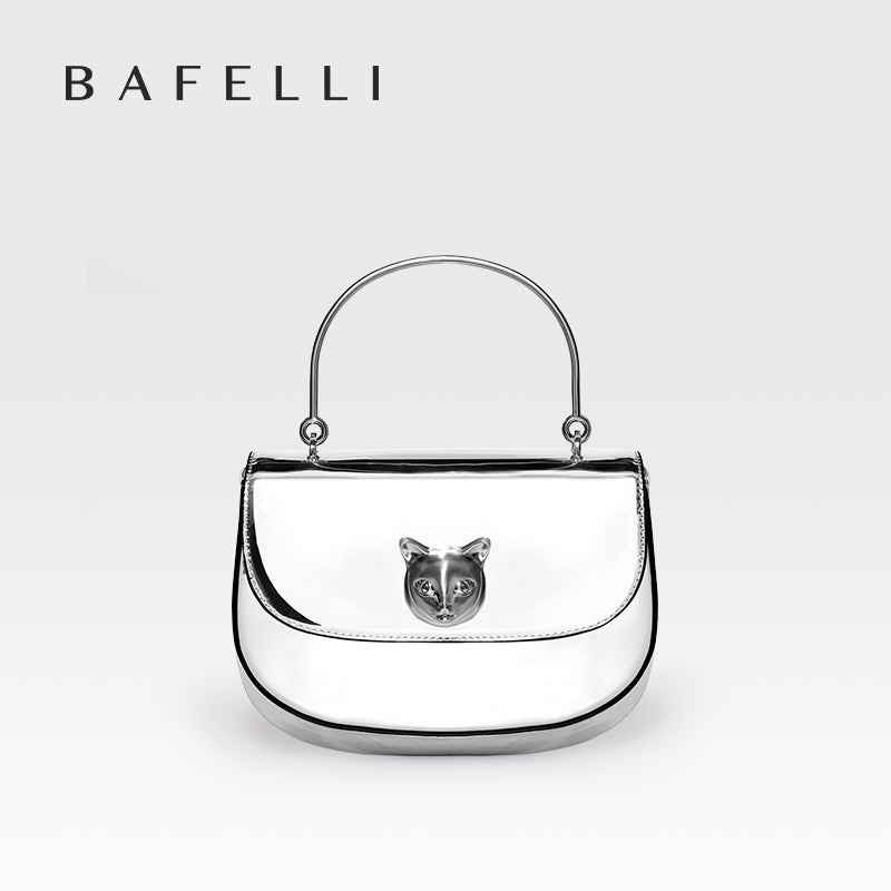 BAFELLI Silver Genuine Leather Saddle Bag Crossbody Tote - Luxury Commuter Bag for Women, Versatile Fashion Handbag