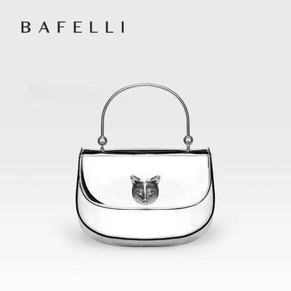 BAFELLI Silver Genuine Leather Saddle Bag Crossbody Tote - Luxury Commuter Bag for Women, Versatile Fashion Handbag