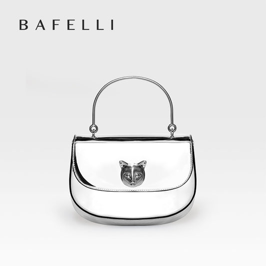 BAFELLI Silver Genuine Leather Saddle Bag Crossbody Tote - Luxury Commuter Bag for Women, Versatile Fashion Handbag