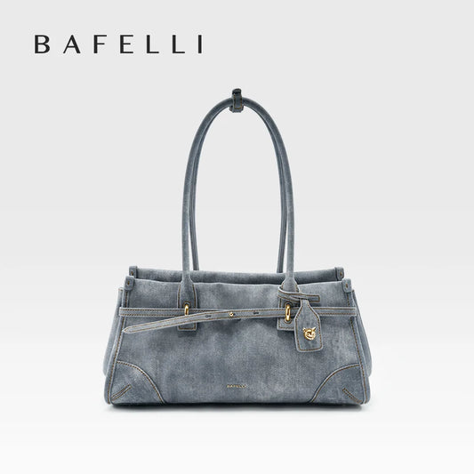 Bafeili SS26 Genuine Leather Tote - Women's Crossbody Denim Satchel Boston Bag Hybrid for Commuting & Handheld