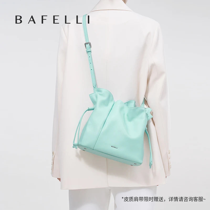 BAFELLI 2025 NEW WOMEN'S BAG LEATHER CASUAL BUCKET HANDBAGS FOR FEMALE TREND FASHION SHOPPER PURSE LUXURY BRAND SHOULDER