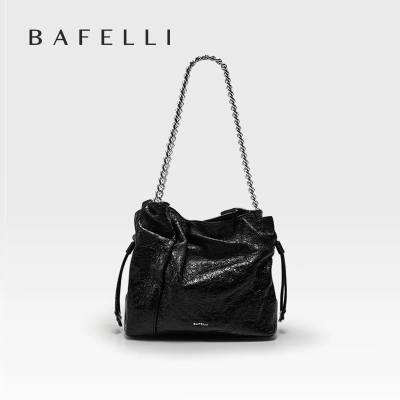 BAFELLI 2025 NEW WOMEN'S BAG LEATHER CASUAL BUCKET HANDBAGS FOR FEMALE TREND FASHION SHOPPER PURSE LUXURY BRAND SHOULDER