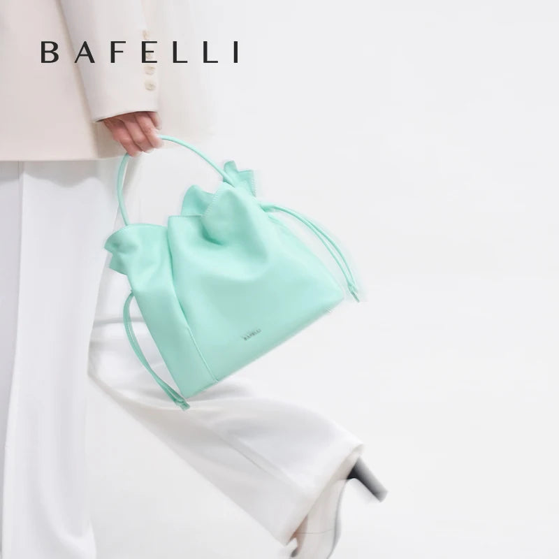 BAFELLI 2025 NEW WOMEN'S BAG LEATHER CASUAL BUCKET HANDBAGS FOR FEMALE TREND FASHION SHOPPER PURSE LUXURY BRAND SHOULDER
