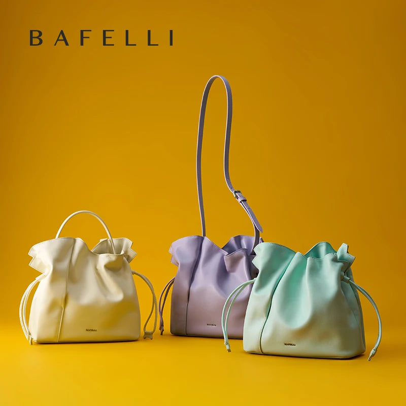 BAFELLI 2025 NEW WOMEN'S BAG LEATHER CASUAL BUCKET HANDBAGS FOR FEMALE TREND FASHION SHOPPER PURSE LUXURY BRAND SHOULDER