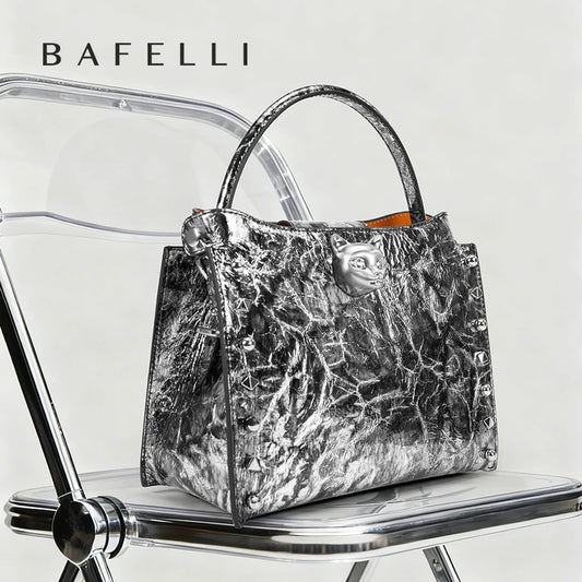 Top Layer Cowhide Leather Rivet Handbag Adjustable Shoulder Strap Crossbody Handbag