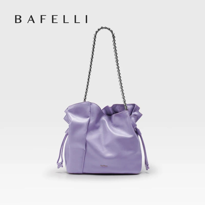 BAFELLI 2025 NEW WOMEN'S BAG LEATHER CASUAL BUCKET HANDBAGS FOR FEMALE TREND FASHION SHOPPER PURSE LUXURY BRAND SHOULDER