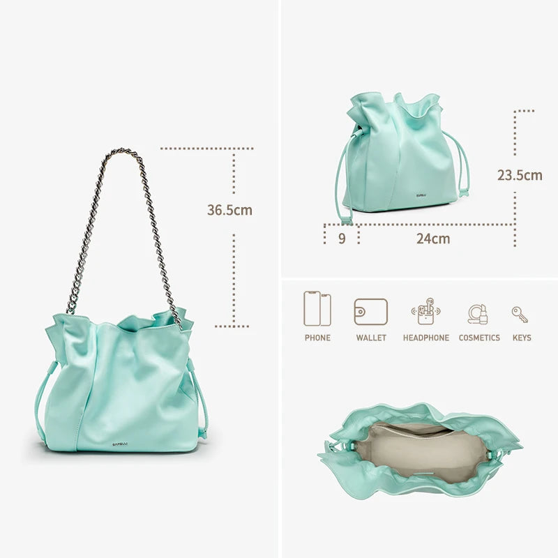 BAFELLI 2025 NEW WOMEN'S BAG LEATHER CASUAL BUCKET HANDBAGS FOR FEMALE TREND FASHION SHOPPER PURSE LUXURY BRAND SHOULDER