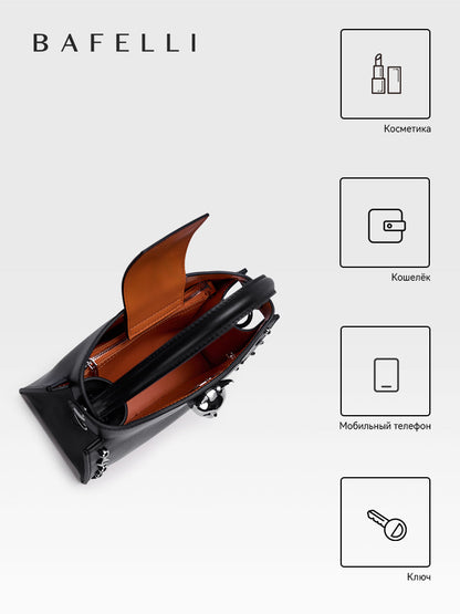 Midnight Black top-grain cowhide leather Shoulder Bag with Chain Strap, perfect for everyday styling — BA-2410P0959-02_03_Interior-capacity-2.jpg