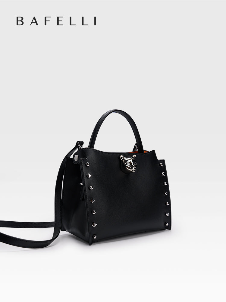 Midnight Black top-grain cowhide leather Shoulder Bag with Chain Strap, perfect for everyday styling — BA-2410P0959-02_05_front-side-2.jpg