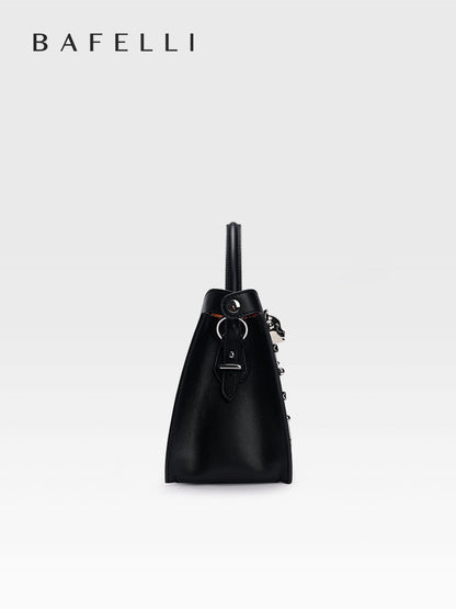 Midnight Black top-grain cowhide leather Shoulder Bag with Chain Strap, perfect for everyday styling — BA-2410P0959-02_06_front-side-view-2.jpg