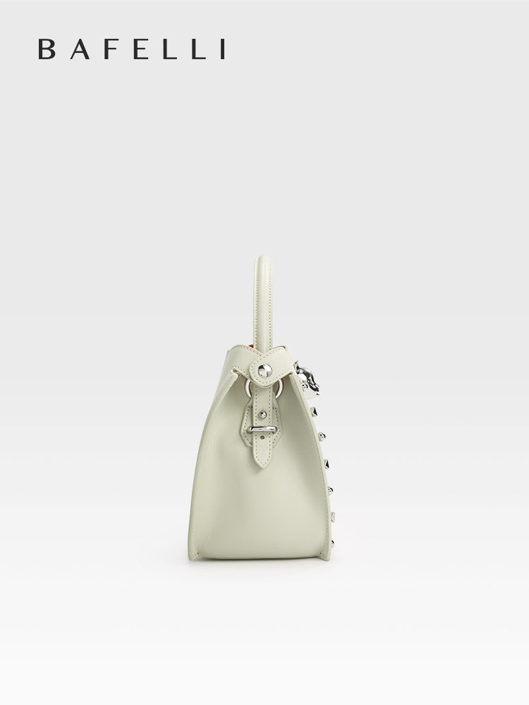 Beige top-grain cowhide leather shoulder bag with a chain strap, perfect for everyday styling — BA-2410P0959-12_06_front-side-view-2.jpg