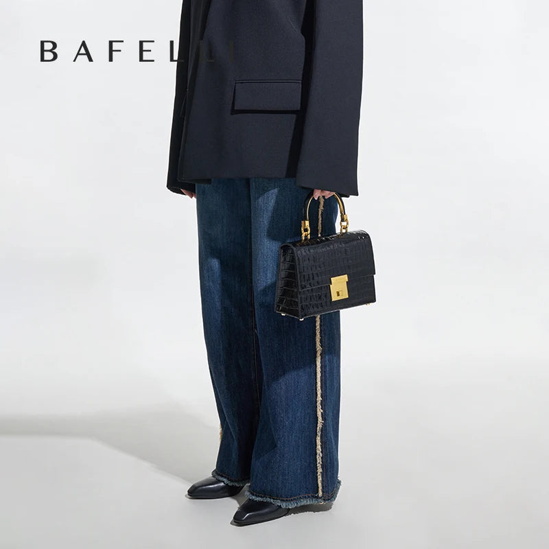 BAFELLI PURSE 2025 LUXURY BAG CROCODILE GRAIN LEATHER EVENING HANDBAG FASHION BUSINESS HANDLE CASUAL WOMEN FEMALE CROSSBODY