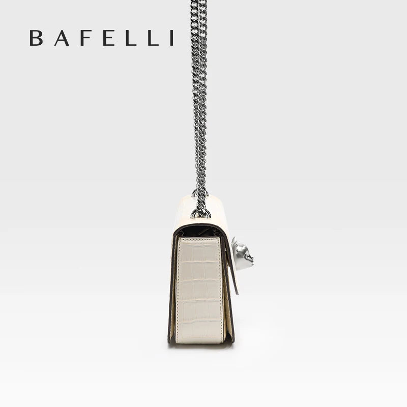 BAFELLI Premium Crocodile Grain Leather Square Bag Gradient Effect Cat Head Accent Chain Shoulder Strap Single Crossbody Use