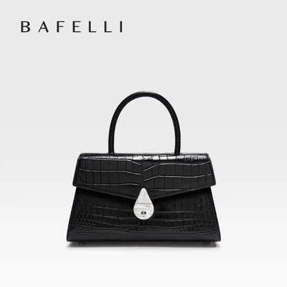 Luxury Genuine Leather Women's Handbag Bafelli Crocodile Pattern Shoulder Bag & Crossbody Purse Stylish Versatile Designer Bag