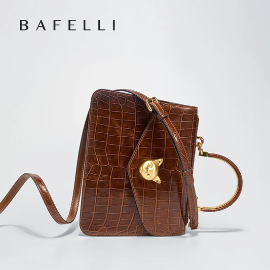 2025 BAFELLI CAT WOMEN'S NEW CROCODILE PATTERN LEATHER FASHION HANDBAG STYLISH BUSINESS FEMALE LEATHER LUXURY BRAND OL PURSE