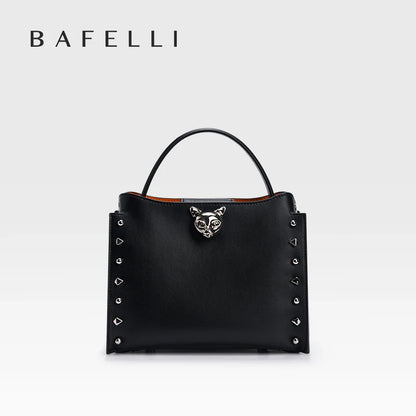 Top Layer Cowhide Leather Rivet Handbag Adjustable Shoulder Strap Crossbody Handbag