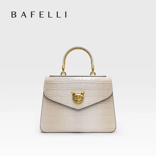 BAFELLI fashionable crocodile pattern genuine leather handbag features detachable cowhide shoulder strap suitable for hand held