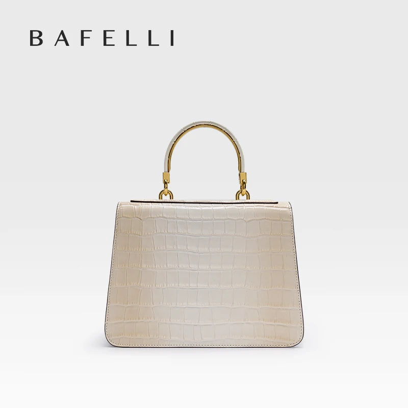 BAFELLI fashionable crocodile pattern genuine leather handbag features detachable cowhide shoulder strap suitable for hand held
