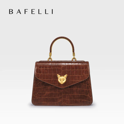 2025 BAFELLI CAT WOMEN'S NEW CROCODILE PATTERN LEATHER FASHION HANDBAG STYLISH BUSINESS FEMALE LEATHER LUXURY BRAND OL PURSE