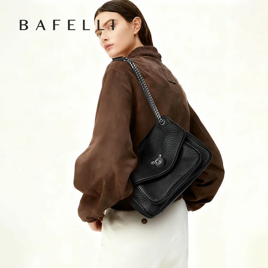 BAFELLI Trendy Chained Tote Bag for Women, Soft Leather Crossbody & Shoulder Bag, Chic Luxury Handbag