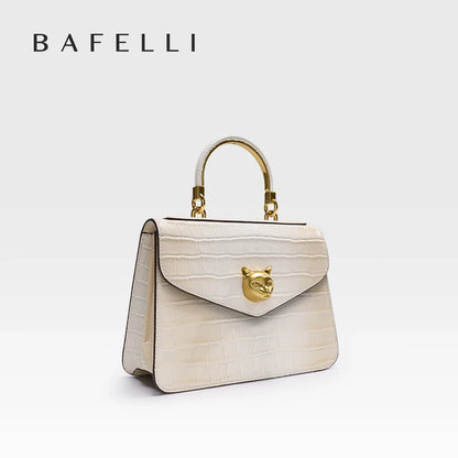 BAFELLI fashionable crocodile pattern genuine leather handbag features detachable cowhide shoulder strap suitable for hand held