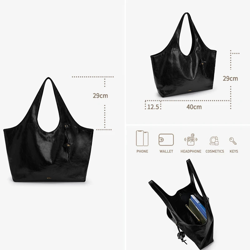 Genuine Leather Tote Bag Women Large Capacity Soft Lightweight Shoulder Bag For Laptop Computer Documents Daily Work Travel