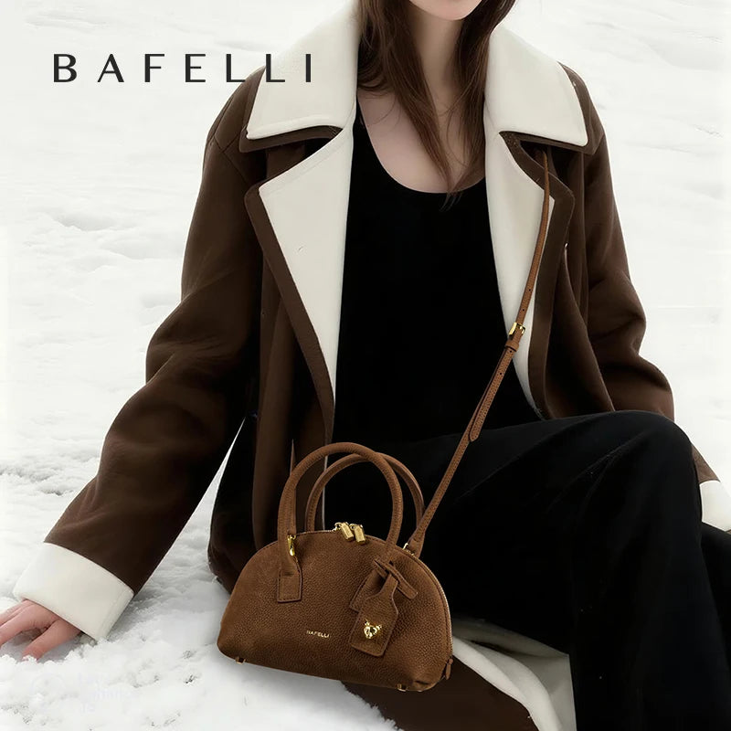 Luxury Velvet Shine Bowling Bag, Premium Genuine Leather Crossbody Purse for Women, Top Grain Leather Handbag
