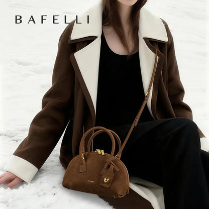 Luxury Velvet Shine Bowling Bag, Premium Genuine Leather Crossbody Purse for Women, Top Grain Leather Handbag