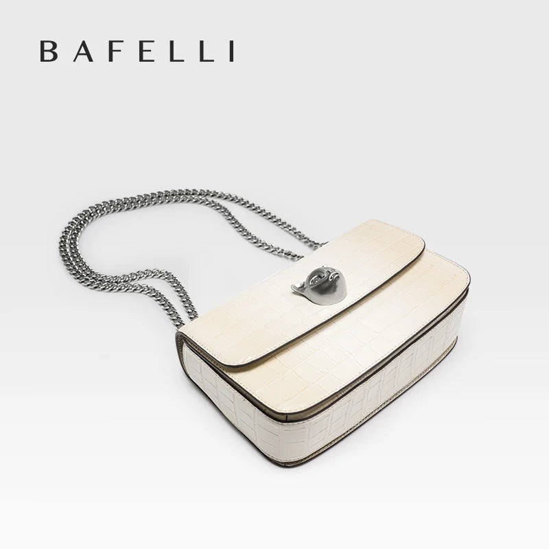 BAFELLI Premium Crocodile Grain Leather Square Bag Gradient Effect Cat Head Accent Chain Shoulder Strap Single Crossbody Use